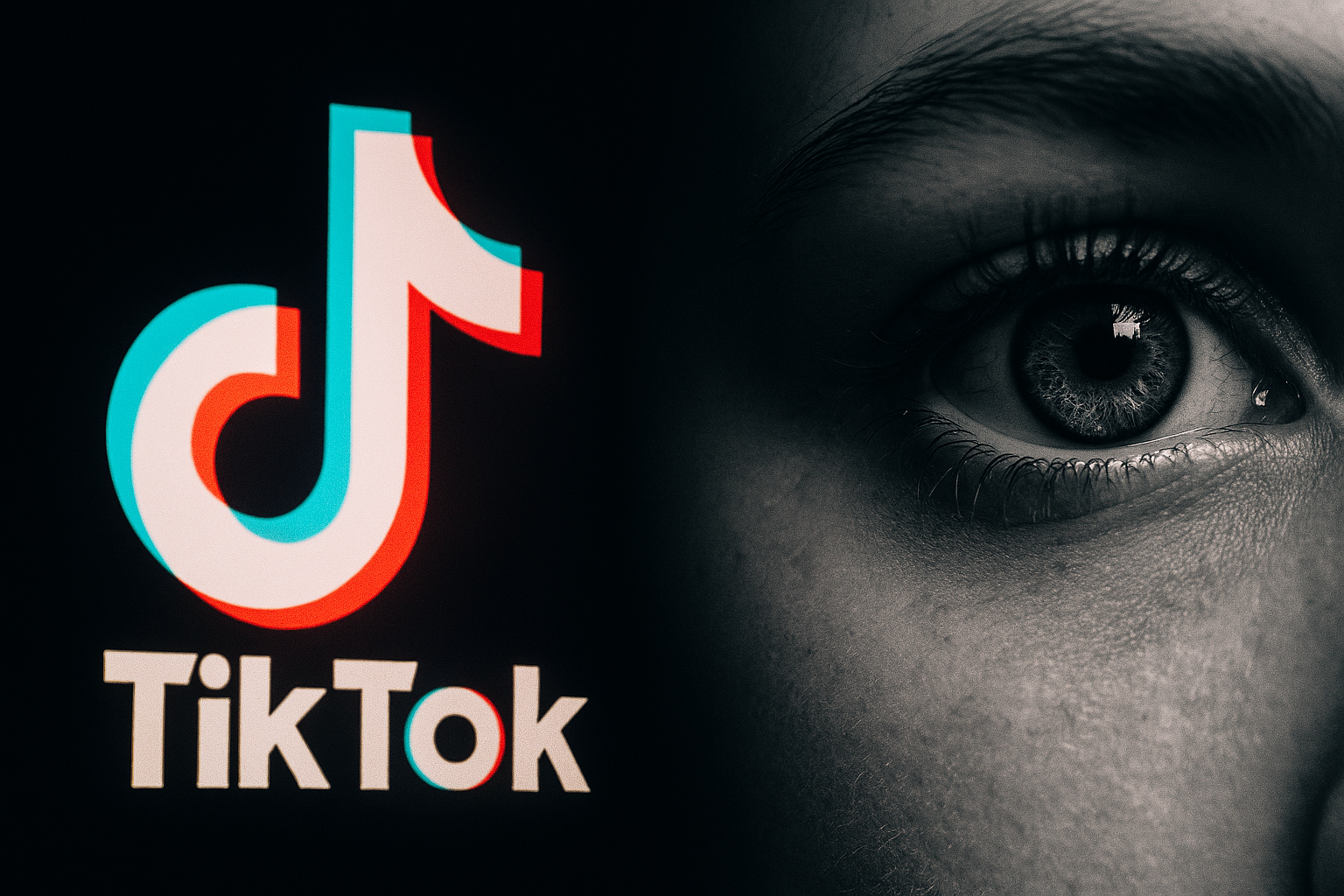 📱 7 motivi per cui TikTok non è un problema di protezione dei dati, ma un problema di attenzione 3 Logo TikTok accanto a un occhio umano che simboleggia l'attenzione - specchio digitale senza testo